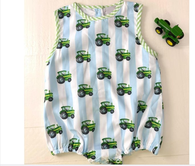 preorder SR1544 Farm tractor blue striped vest jumpsuit