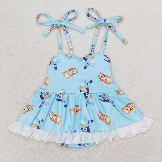 SR1550 Lace blue tank top romper