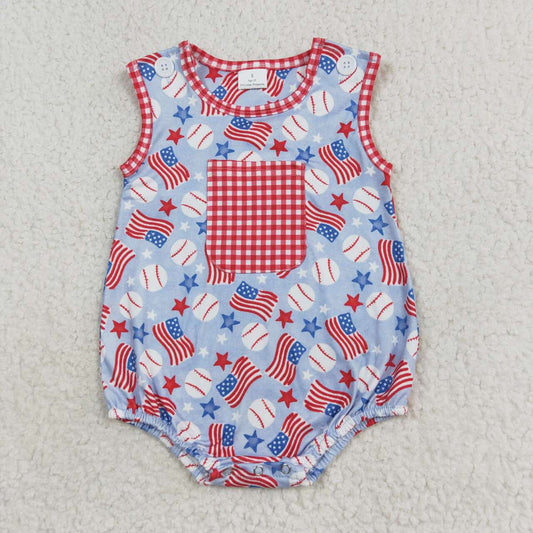 SR1563 4th of july baseball flag boy bubble romper