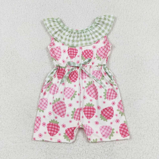 SR1565 Floral strawberry green plaid lace sleeveless dress