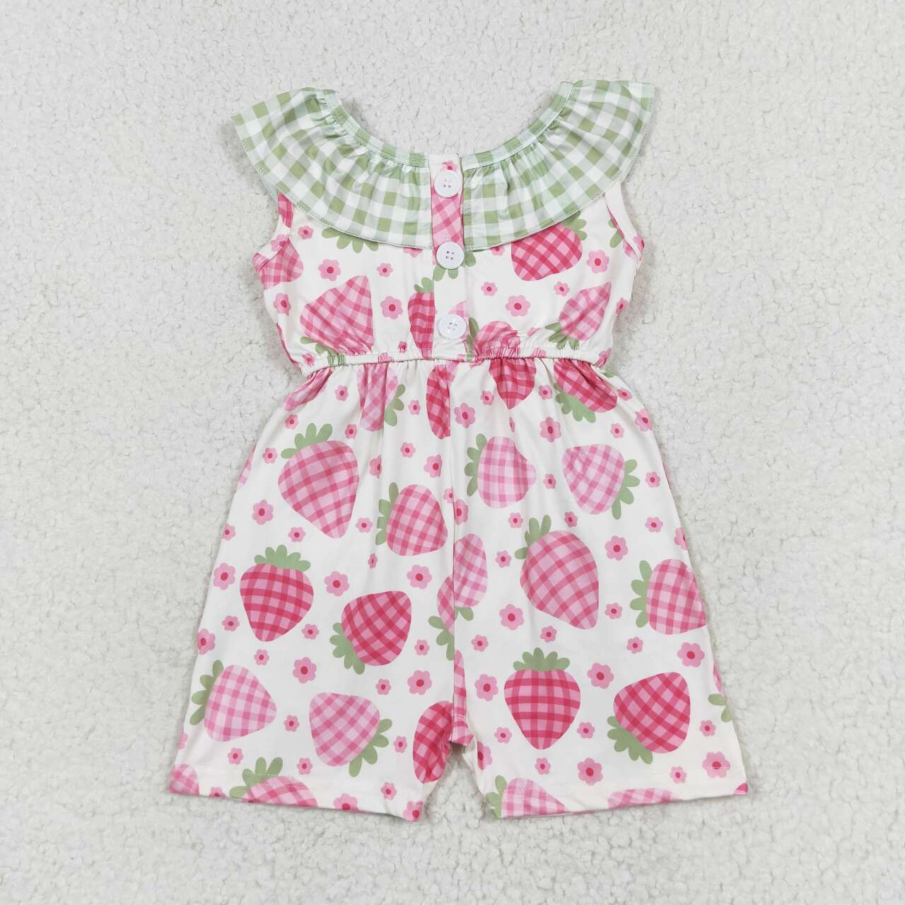 SR1565 Floral strawberry green plaid lace sleeveless dress