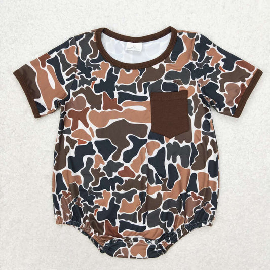 SR1580 Camouflage Brown Pocket Short Sleeve Bodysuit
