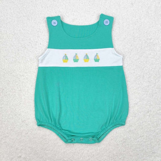 SR1581 Embroidered Sailboat Teal Vest Bodysuit