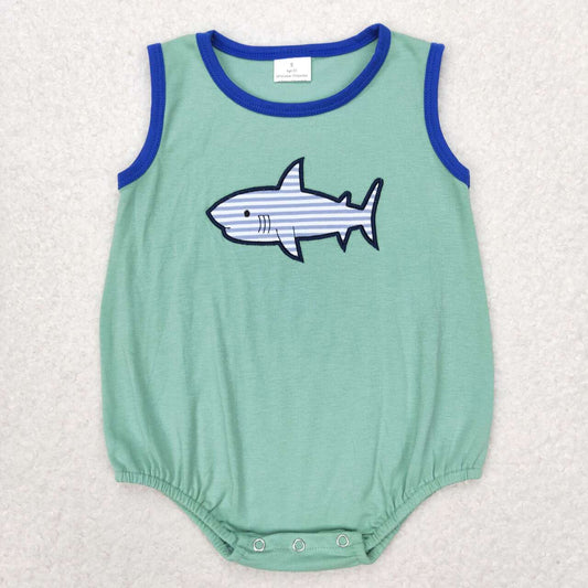 SR1590 Embroidered Shark Teal Vest Bodysuit