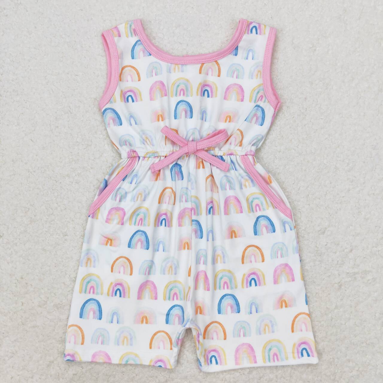 SR1600 Rainbow Pink Lace Bow Sleeveless Bodysuit
