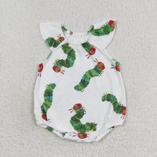 SR1610 Girls cartoon bug white vest jumpsuit