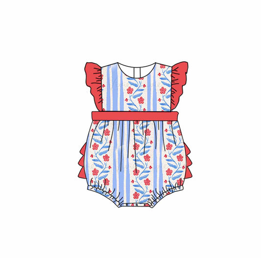 preorder SR1618 Floral blue striped red lace vest jumpsuit