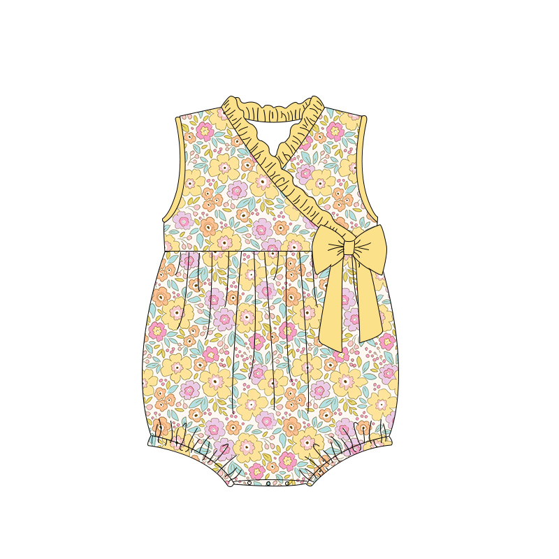 preorder SR1630 Floral floral yellow lace bow vest jumpsuit