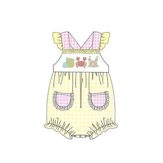 preorder  SR1636 Crab Castle Pink Plaid Pocket Yellow Vest Jumpsuit