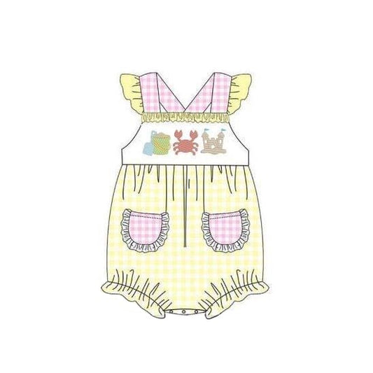 preorder  SR1636 Crab Castle Pink Plaid Pocket Yellow Vest Jumpsuit