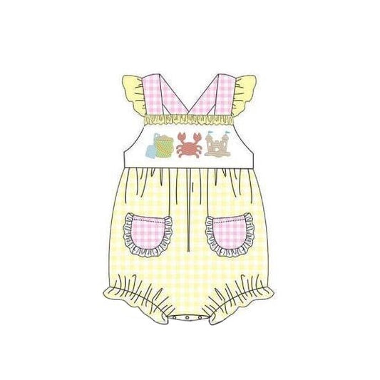 preorder SR1636 Crab Castle Pink Plaid Pocket Yellow Vest Jumpsuit