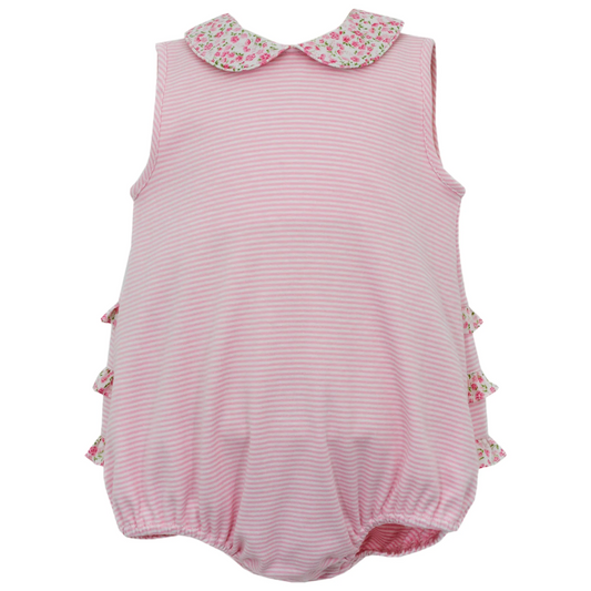 preorder  SR1642 Floral baby doll collar pink striped vest jumpsuit