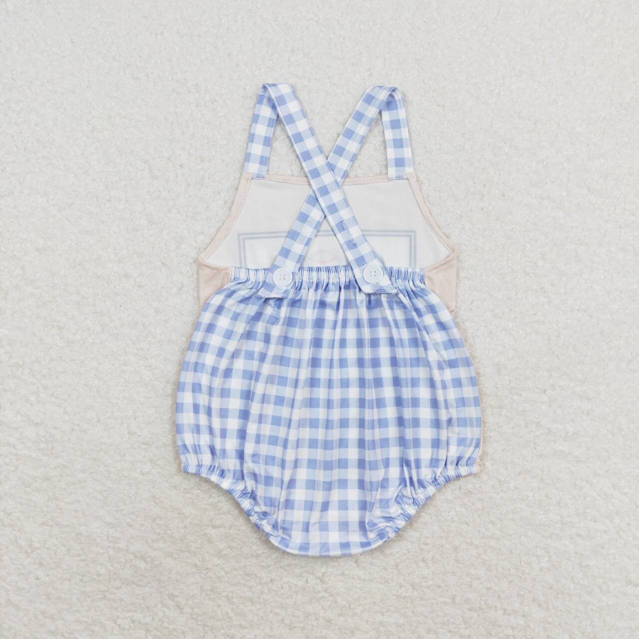 SR1653 Baseball blue plaid beige tank top jumpsuit