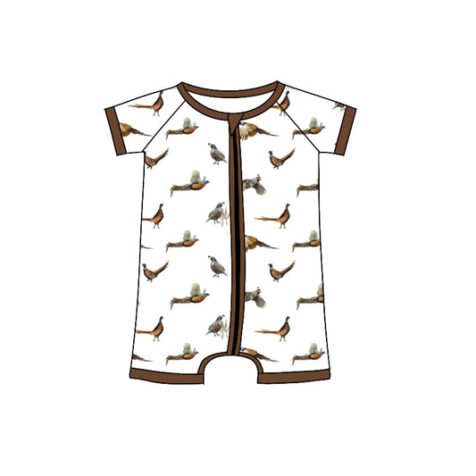preorder SR1657 Birdie brown and white zipper short-sleeved jumpsuit
