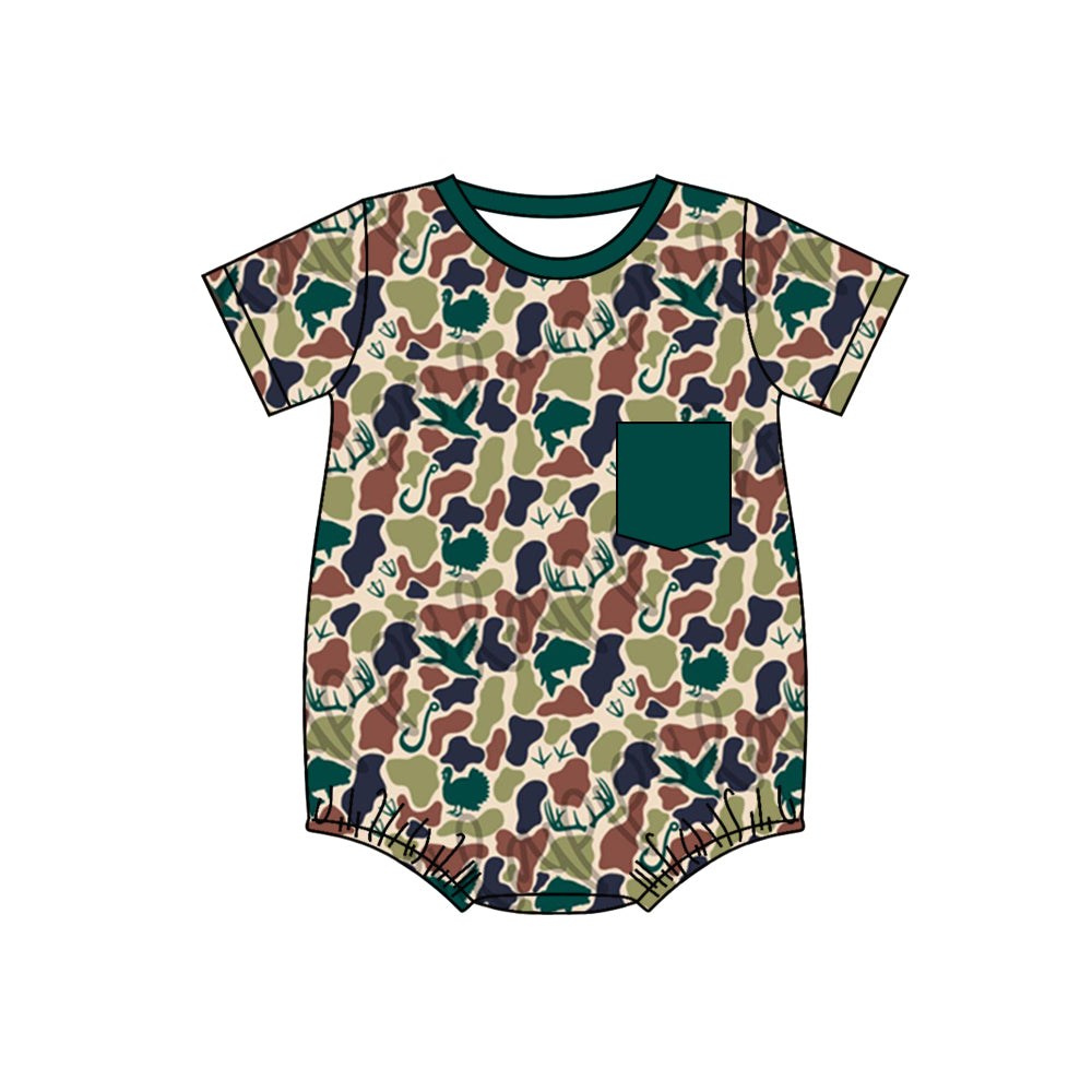 SR1659 Duck brown and green camouflage pocket short-sleeved jumpsuit