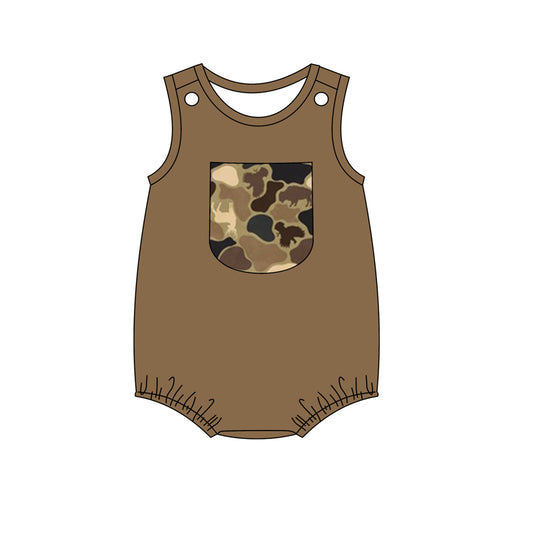 preorder SR1681 Camo Pocket Brown Vest Bodysuit