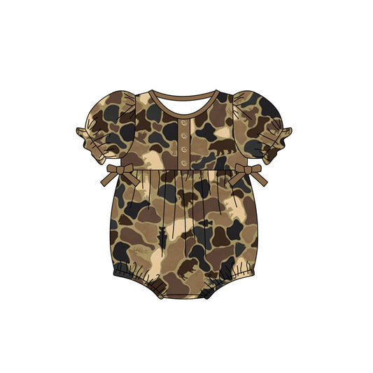 preorder SR1682 Camouflage Brown Bow Short Sleeve Jumpsuit