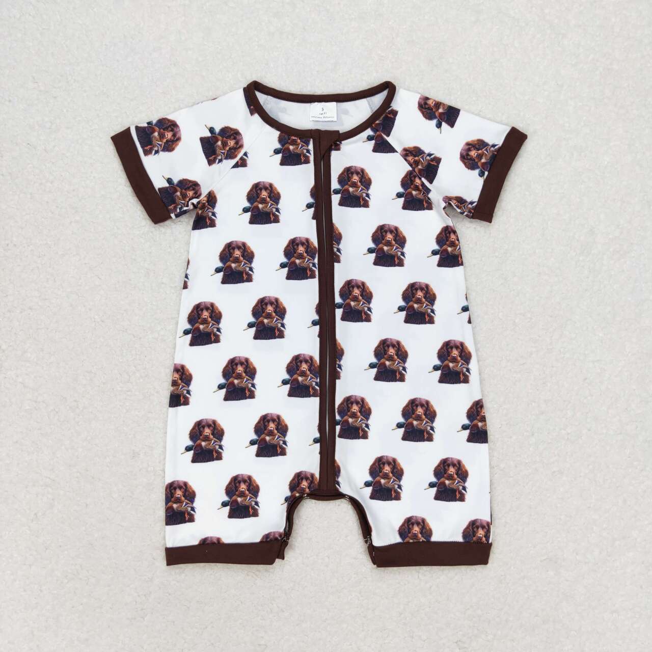 SR1687 Duck Puppy Brown and White Zipper Short Sleeve Onesie