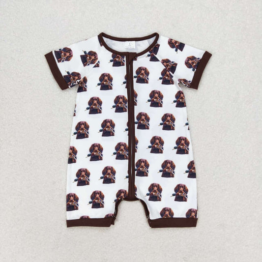 SR1687 Duck Puppy Brown and White Zipper Short Sleeve Onesie