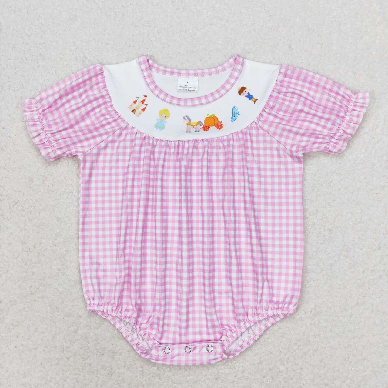 SR1692 Pumpkin Car Pink and White Plaid Short Sleeve Bodysuit
