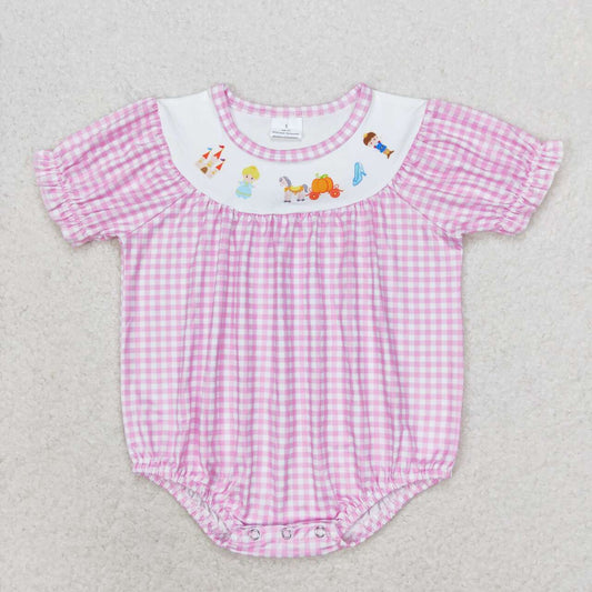 SR1692 Pumpkin Car Pink and White Plaid Short Sleeve Bodysuit