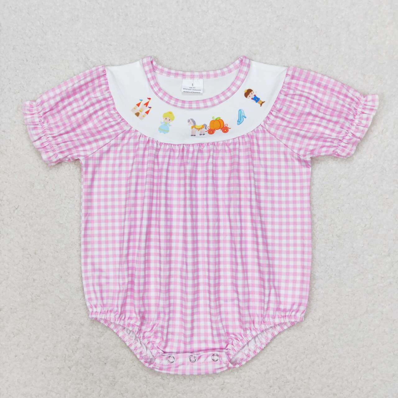 SR1692 Princess Pumpkin Car Pink and White Plaid Short Sleeve Bodysuit