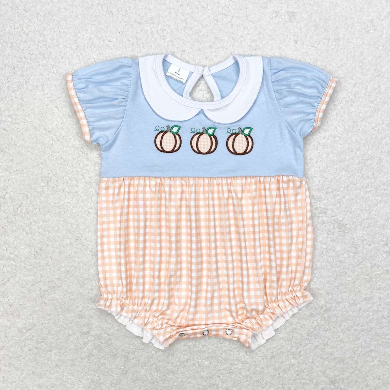 SR1710 Pumpkin doll collar orange plaid blue short-sleeved jumpsuit