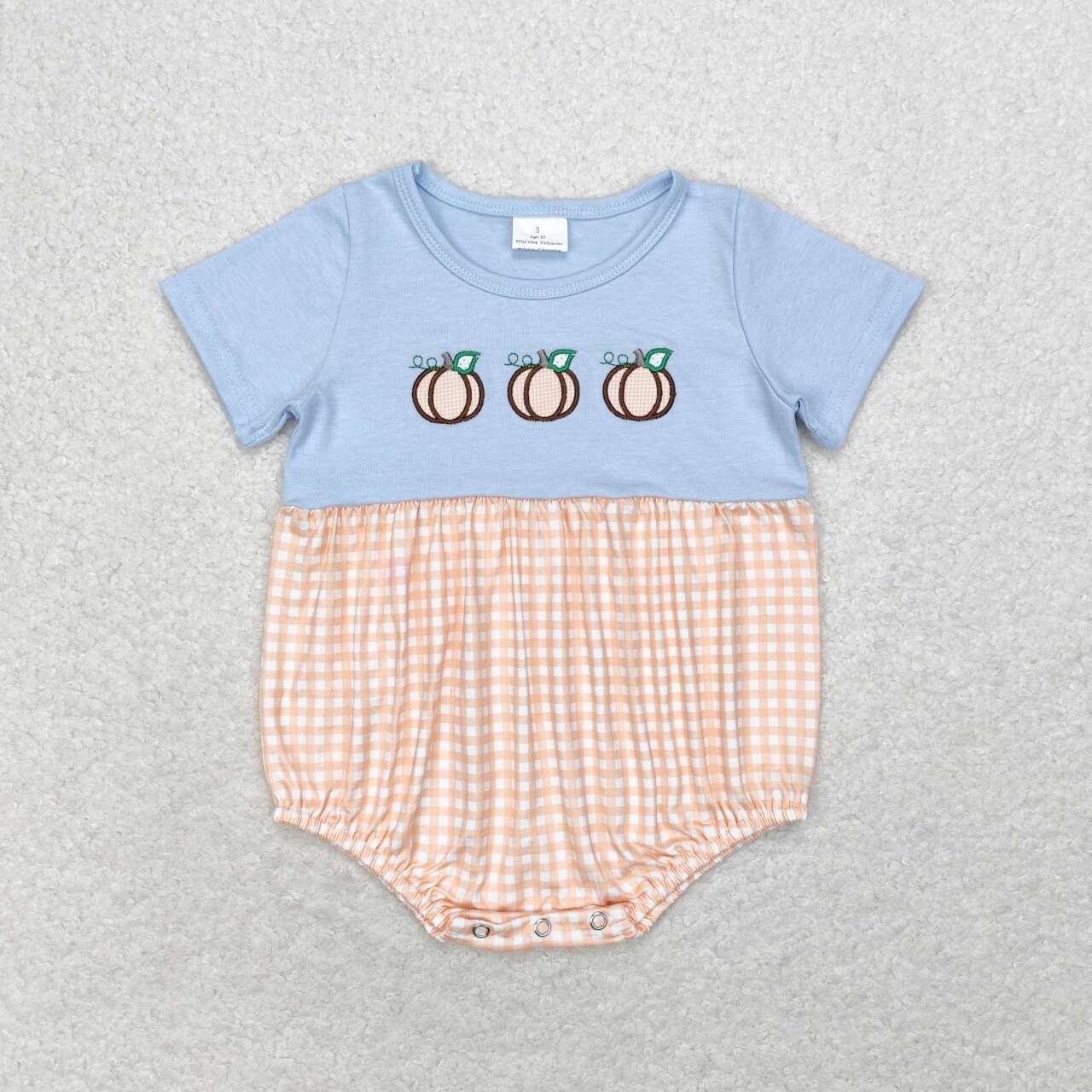 SR1711 Pumpkin orange plaid blue short sleeve jumpsuit