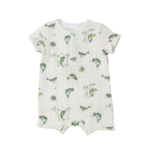 presale SR1722 Green fish fishing short-sleeved jumpsuit