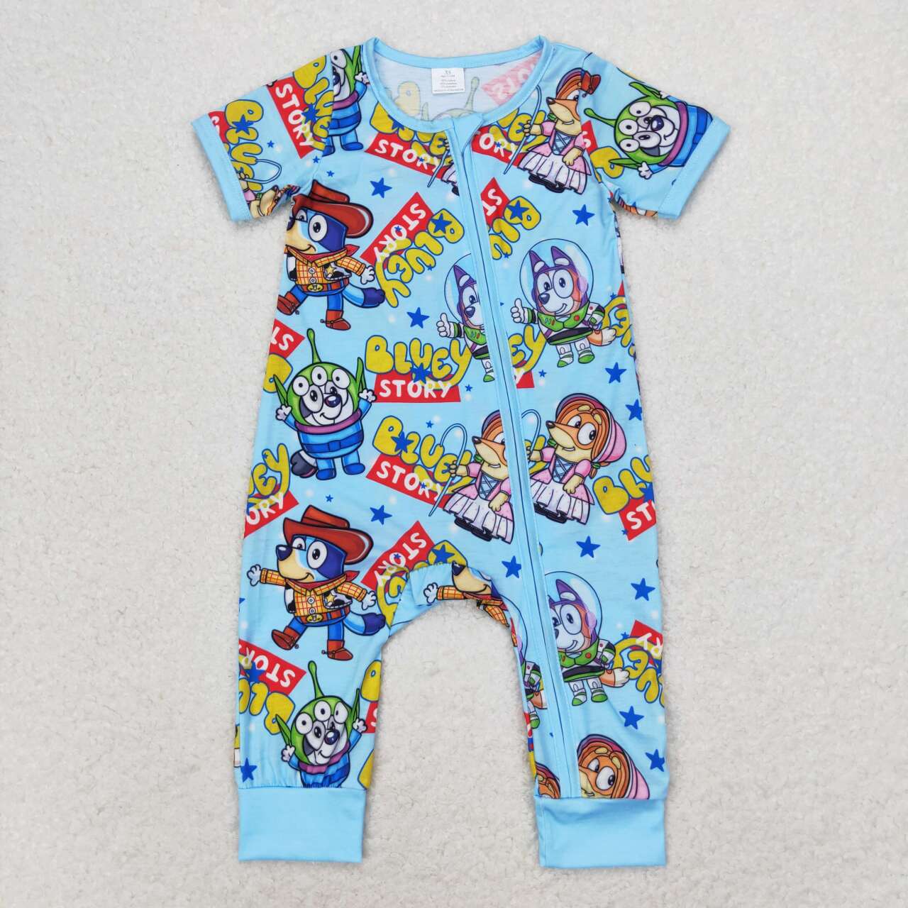 SR1723 Bamboo Blue zipper short sleeve jumpsuit