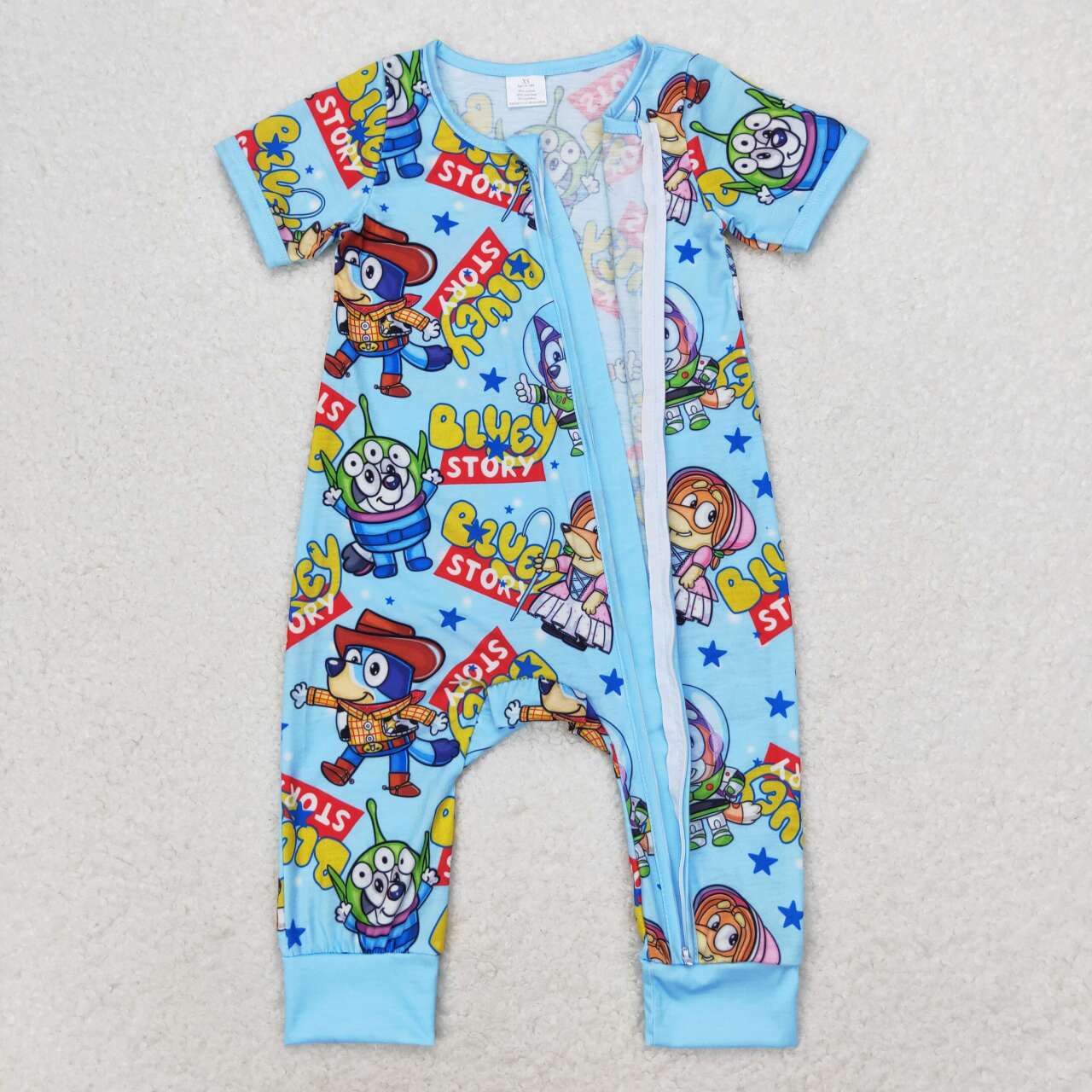 SR1723 Bamboo Blue zipper short sleeve jumpsuit