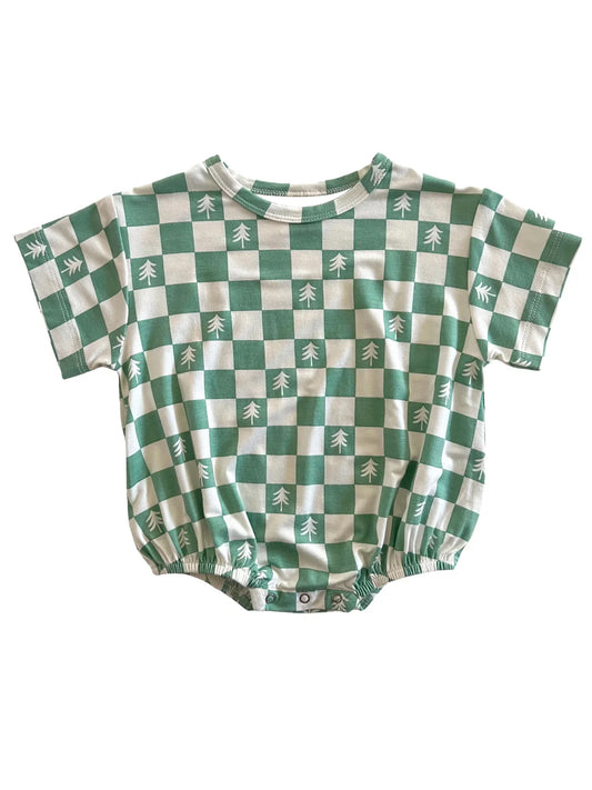 presale SR1726 Pine Green Plaid Short Sleeve Jumpsuit