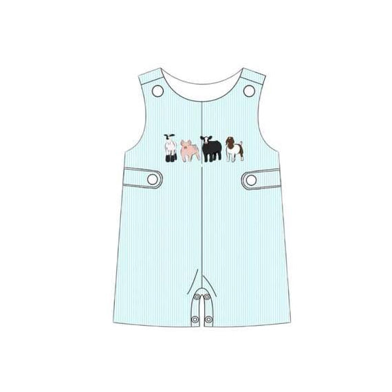 presale SR1727 Animal Cow Sheep Pig Striped Sleeveless Jumpsuit