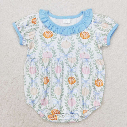 SR1730 Pumpkin leaf blue lace short-sleeved jumpsuit