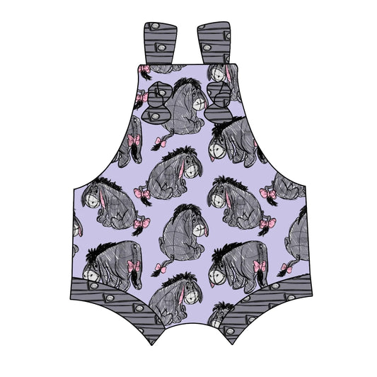 presale SR1741 Cartoon Donkey Gray Purple Suspender Jumpsuit