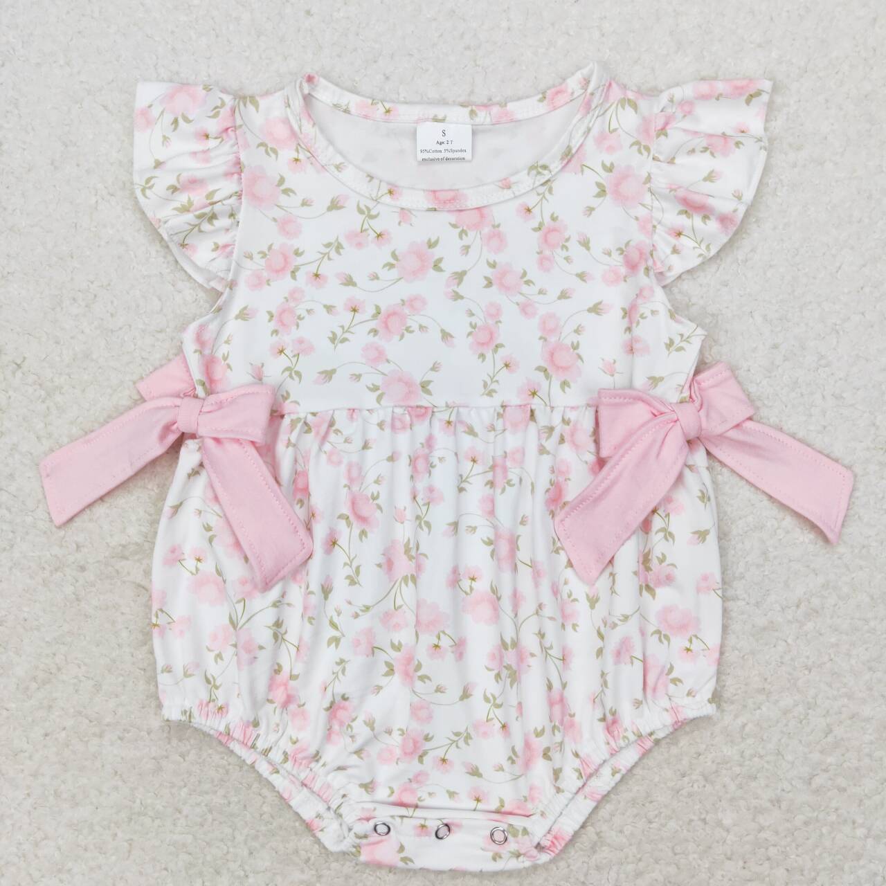 SR1765 Flower floral bow pink and white vest jumpsuit