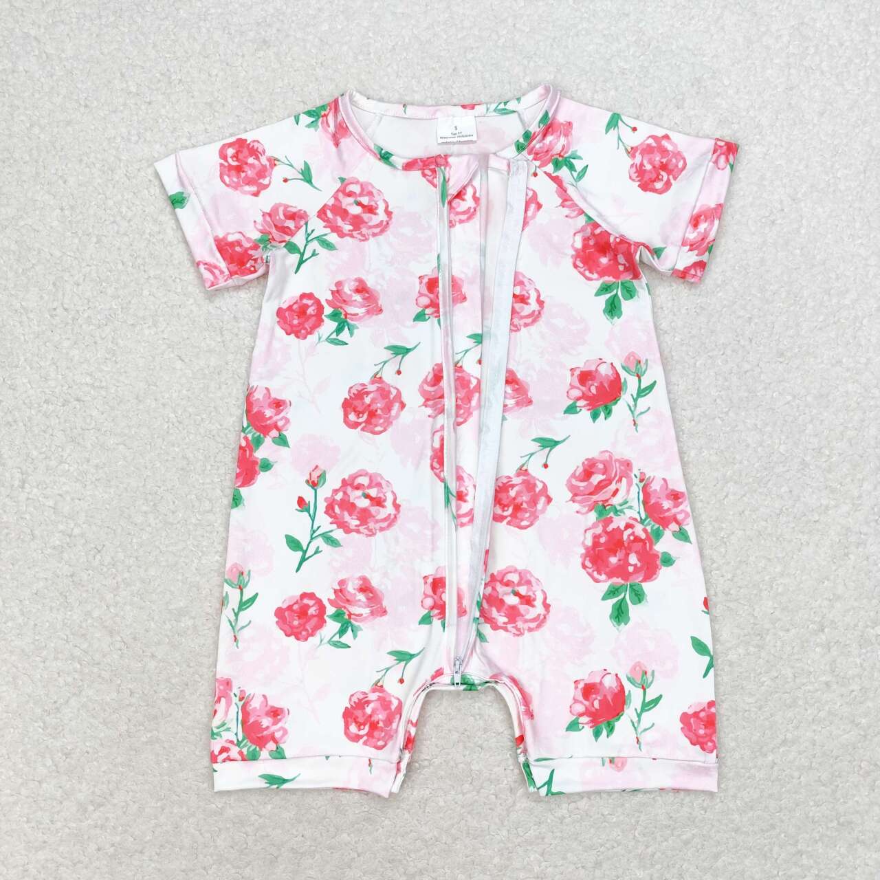 SR1768 Pink Floral Zip Short Sleeve Jumpsuit