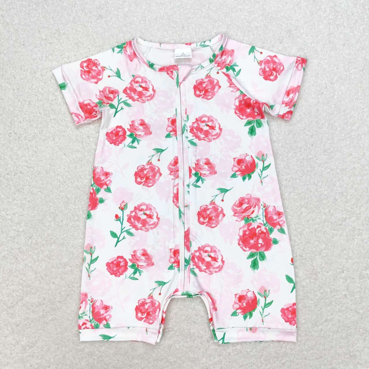 SR1768 Pink Floral Zip Short Sleeve Jumpsuit