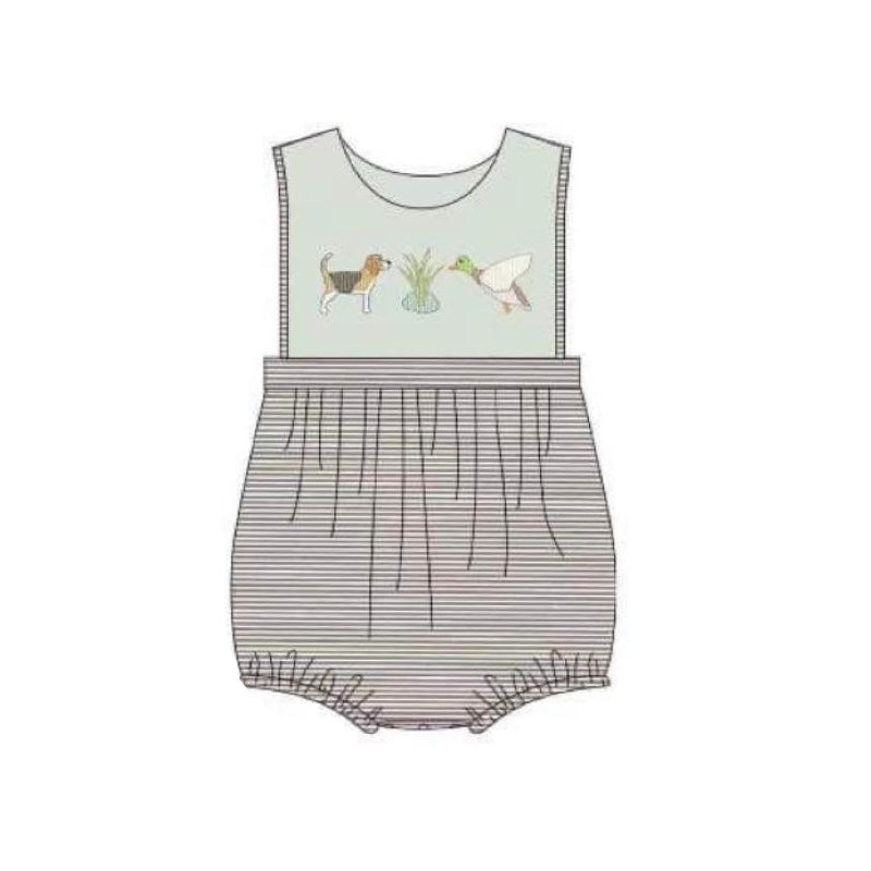 presale SR1791 Puppy Duck Stripe Teal Tank Top Onesie