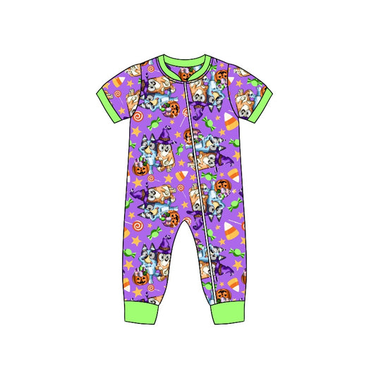presale SR1803 Halloween Candy Star Purple Green Short Sleeve Jumpsuit