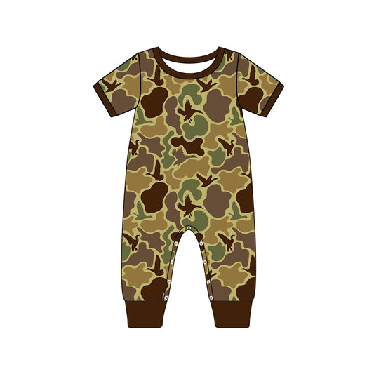 presale SR1815 Duck Camouflage Dark Brown Short Sleeve Jumpsuit