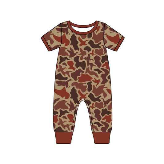 presale SR1817 Duck Camouflage Red Brown Short Sleeve Jumpsuit