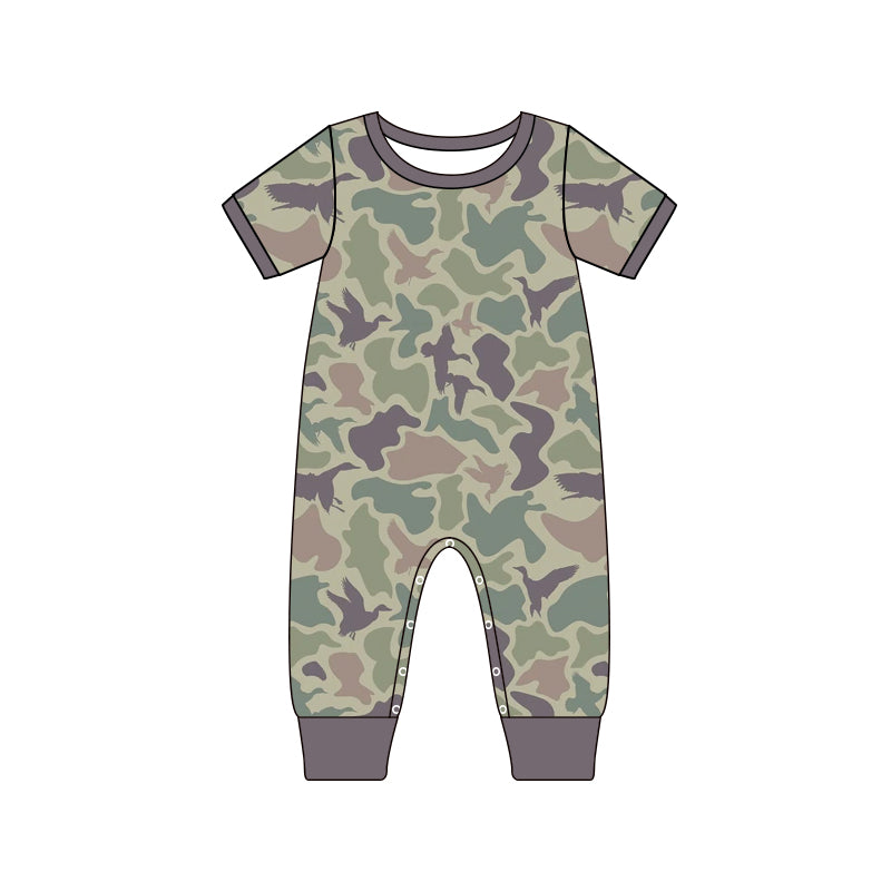 presale SR1818 Duck Camo Gray Short Sleeve Jumpsuit