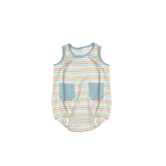 presale SR1820 Colorful striped blue pocket vest bodysuit