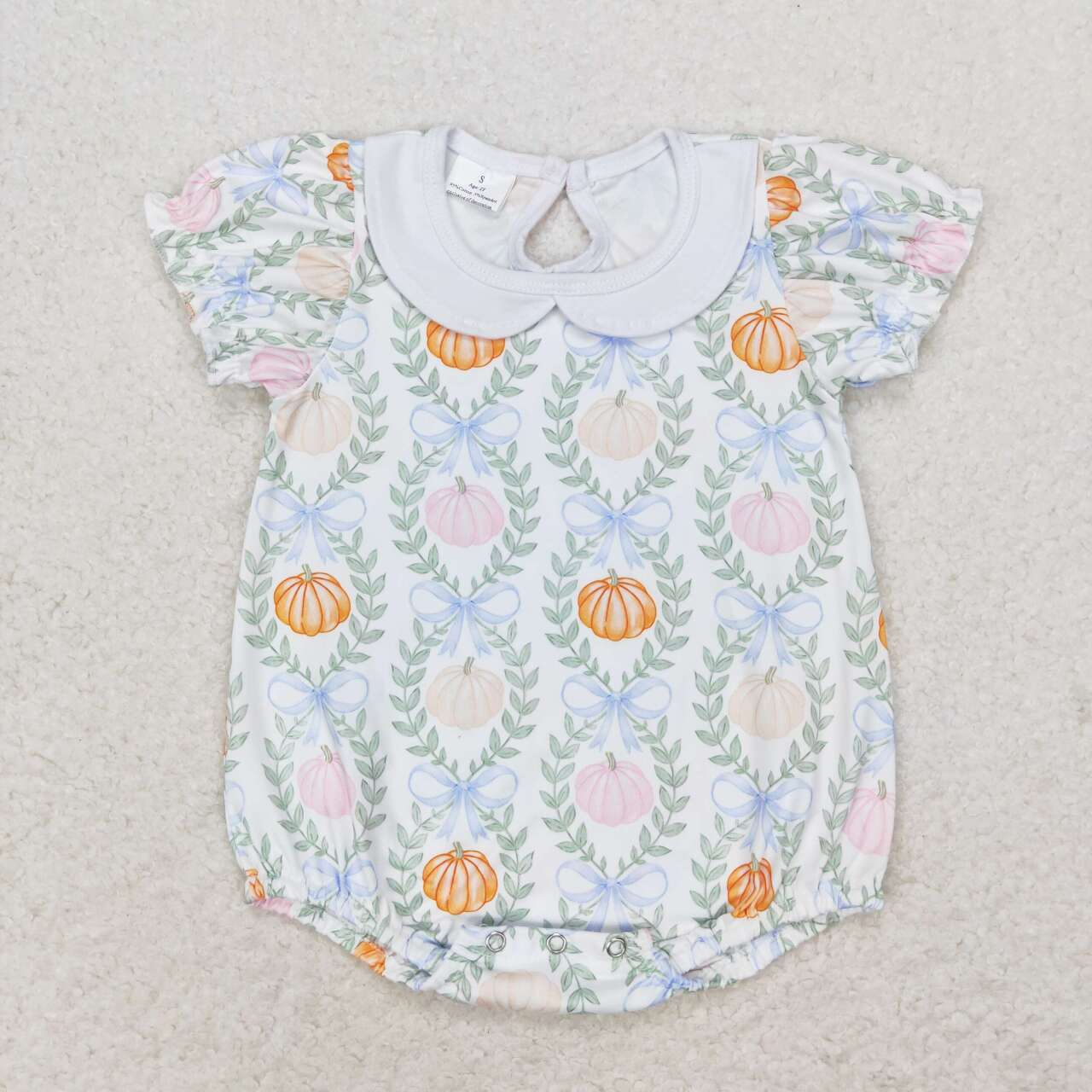 SR1827 Pumpkin leaf bow white baby doll collar tank top bodysuit