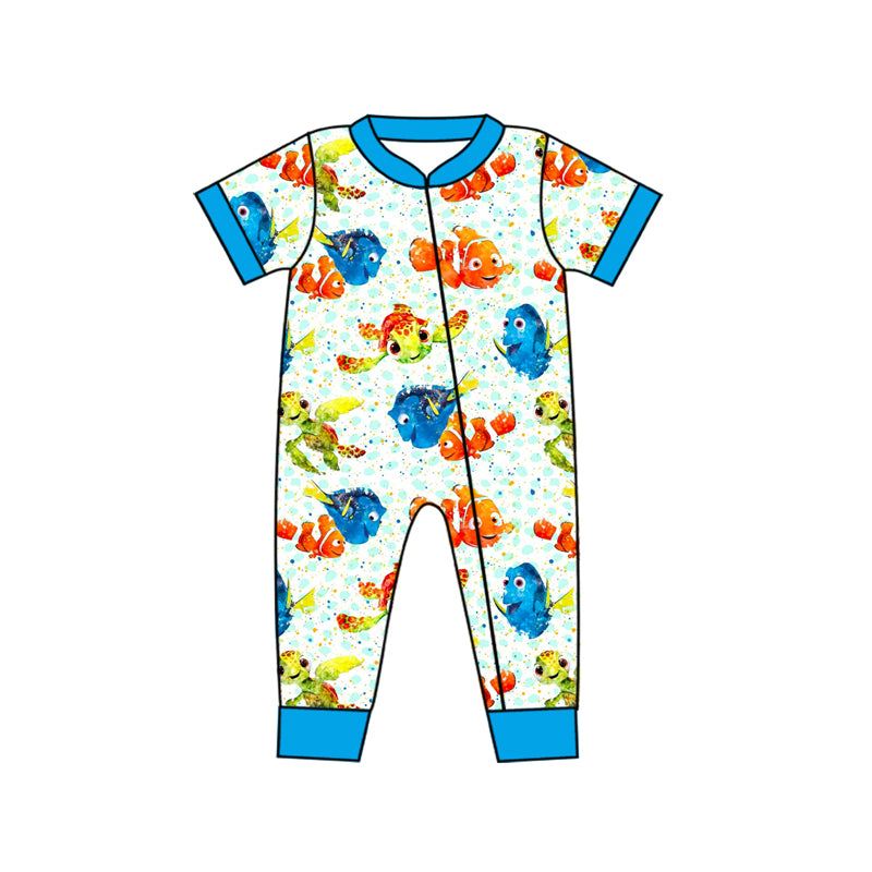 presale SR1828 Cartoon turtle and fish zipper short-sleeved jumpsuit