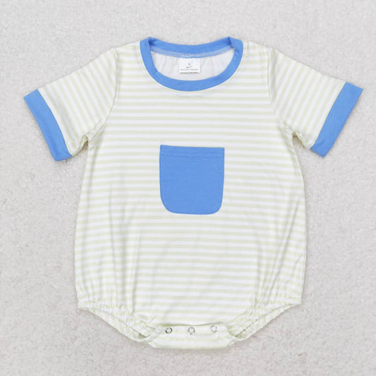 SR1840 Striped Haze Blue Pocket Short Sleeve Bodysuit
