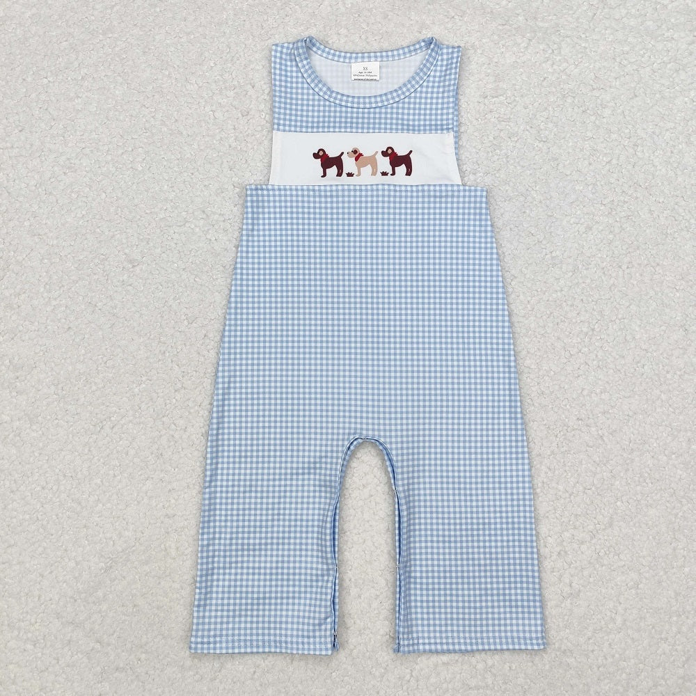 SR1868 Red Scarf Puppy Blue Plaid Sleeveless Onesie