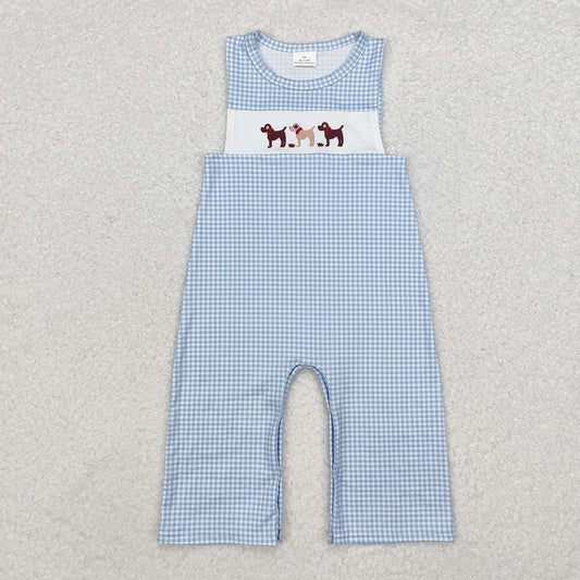 SR1868 Red Scarf Puppy Blue Plaid Sleeveless Onesie