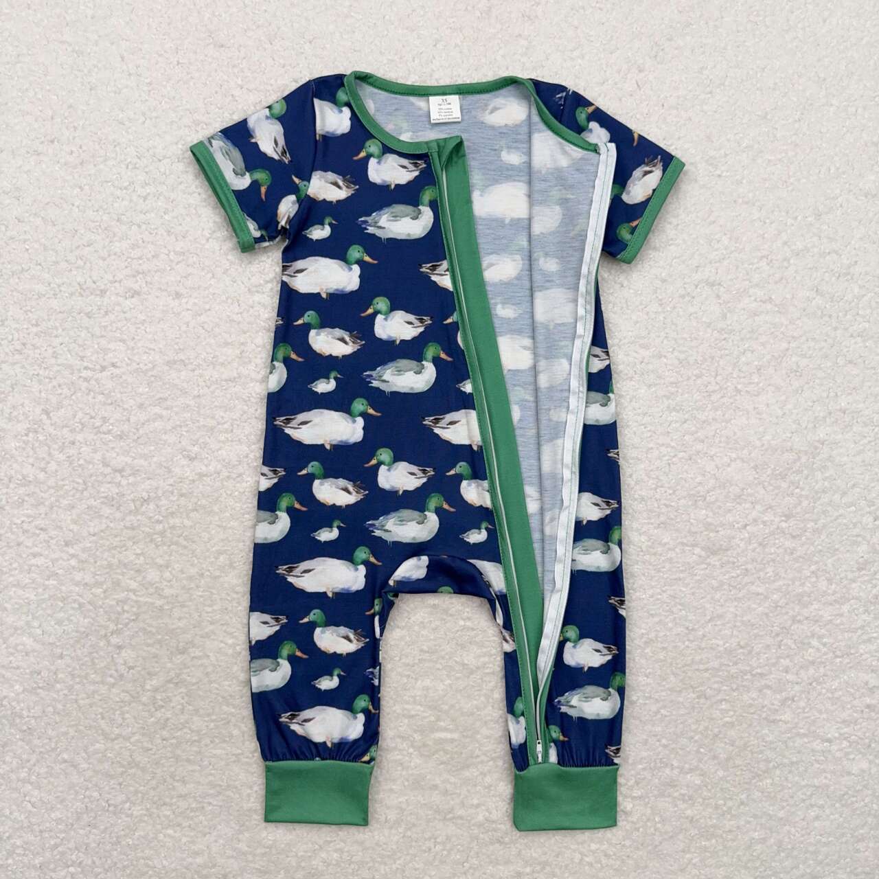 SR1897 Bamboo Duck navy blue zipper short-sleeved jumpsuit